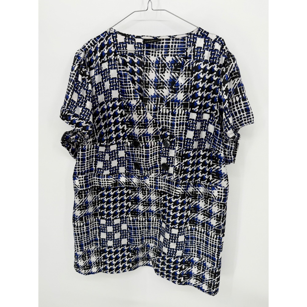 Lane Bryant Womens Blouse Geometric Houndstooth Blue Black White Size 26/28